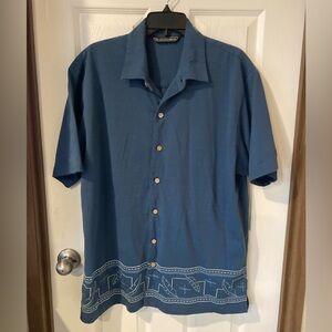 Casual Blue Button Down The Havanera Shirt Co. with Nautical Design Mens large